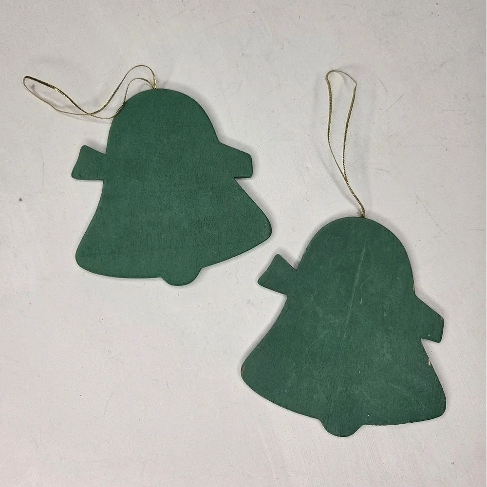 Wooden Santa and Snowman Bell Shaped Ornaments Set